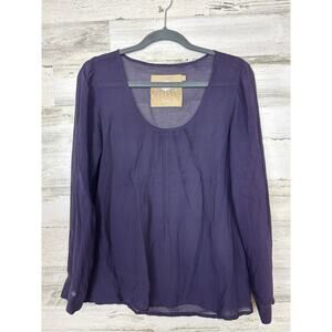 Limetta women's M long sleeve lightweight pleated scoop neck blouse top sheer